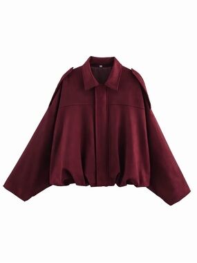 Women's Burgundy Faux Suede Bomber Jacket | Size M